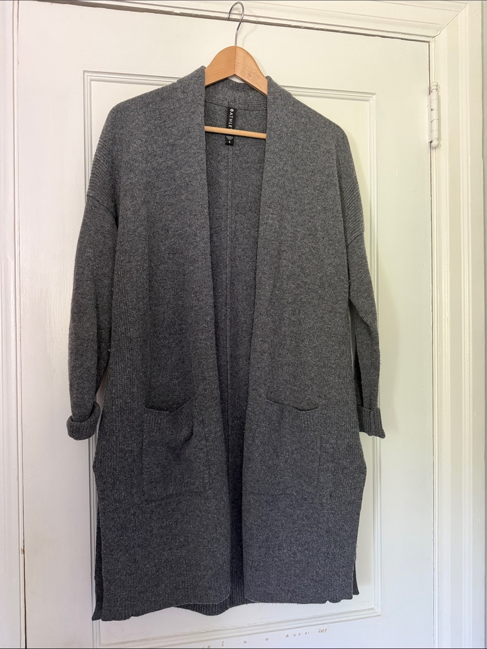 Athleta Heather Gray Open-Front Knit Cardigan